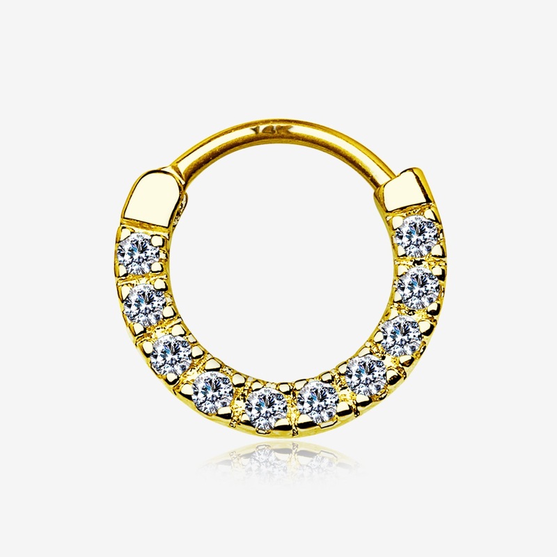 14 Karat Gold Dios Sparkle Gems Paved Clicker Hoop Ring
