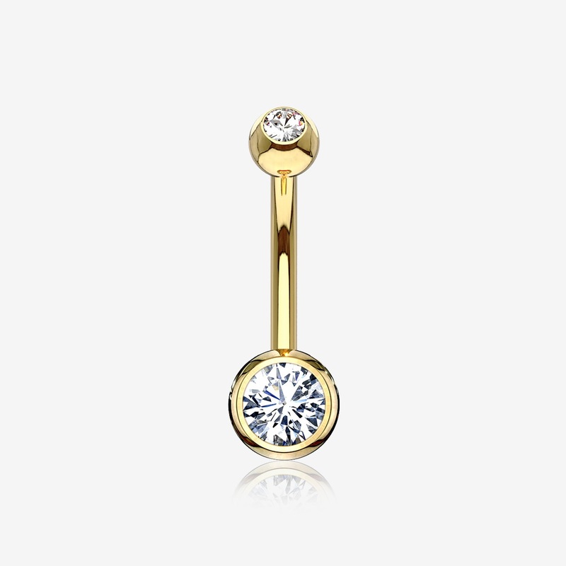 14 Karat Gold Double Gem Ball Sparkle Basic Belly Button Ring 14 GA (1.6mm), 5/16″ (8mm), Ball: 4x6mm