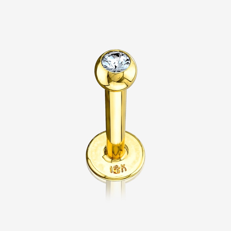 14 Karat Gold Gem Ball Top Flat Back Stud Labret 16 GA (1.2mm), 1/4″ (6mm), Ball: 3mm