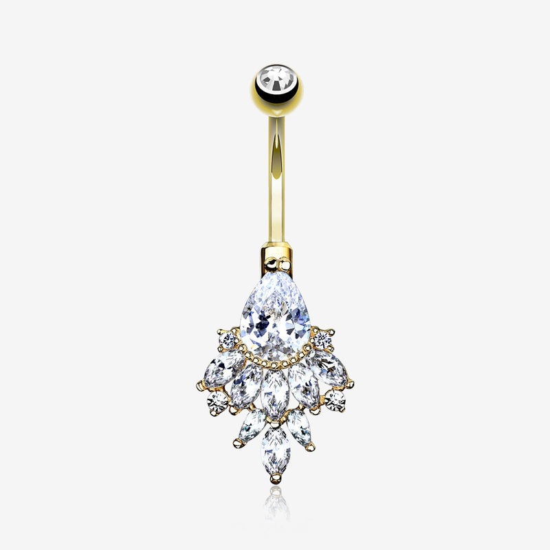 14 Karat Gold Luscious Floral Sparkle Teardrop Belly Button Ring