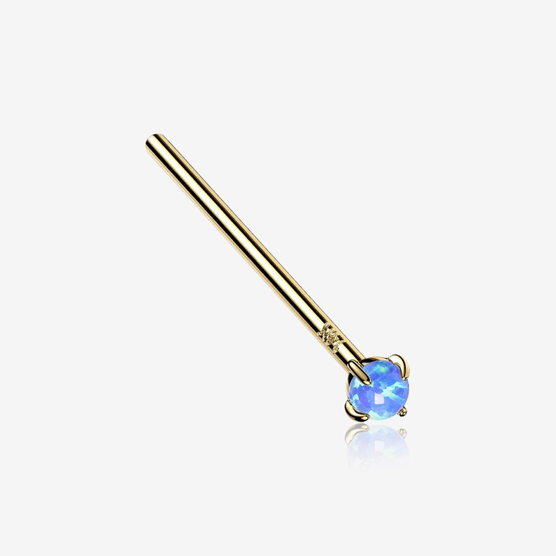 14 Karat Gold Prong Set Fire Opal Fishtail Nose Ring 20 GA (0.8mm), 3/4″ (19mm), Top: 2mm