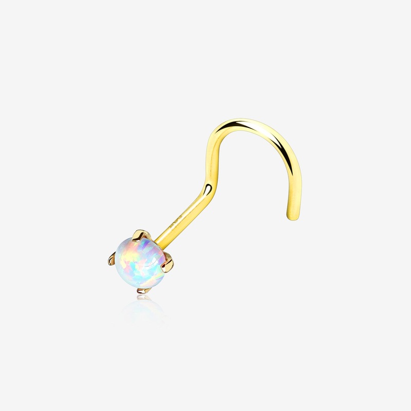 14 Karat Gold Prong Set Fire Opal Top Nose Screw Ring