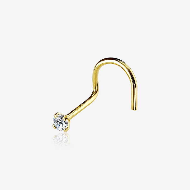 14 Karat Gold Prong Set Gem Sparkle Nose Screw Ring 20 GA (0.8mm), 1/4″ (6mm), Gem: 2mm