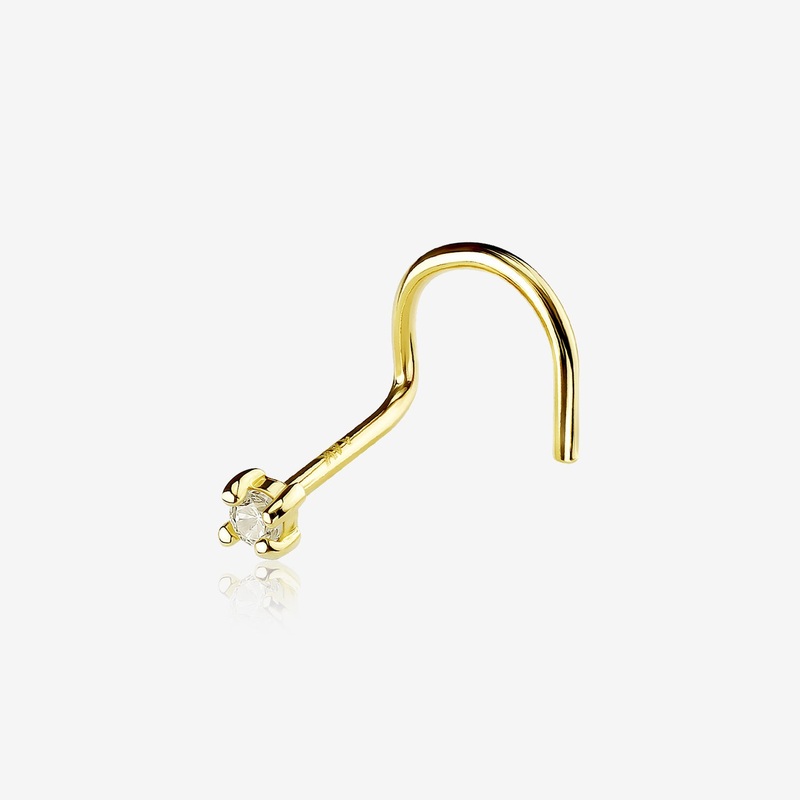 14 Karat Gold Prong Set Gem Top Nose Screw Ring 20 GA (0.8mm), 1/4″ (6mm), Gem: 2mm