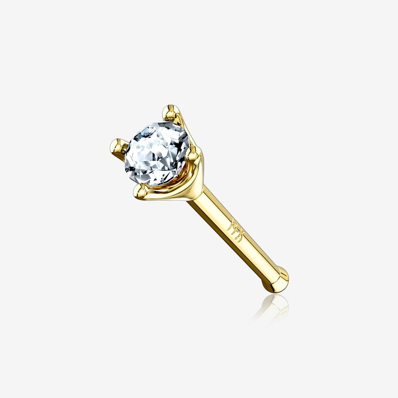 14 Karat Gold Prong Set Round Gem Nose Stud Ring