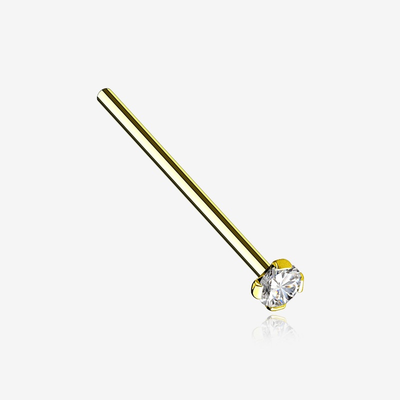 14 Karat Gold Prong Set Sparkle 16mm Fishtail Nose Ring 20 GA (0.8mm), 5/8″ (16mm), Top: 2mm