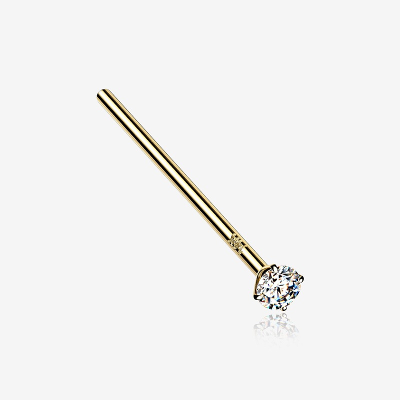 14 Karat Gold Prong Set Sparkle Fishtail Nose Ring 20 GA (0.8mm), 3/4″ (19mm), Top: 2mm