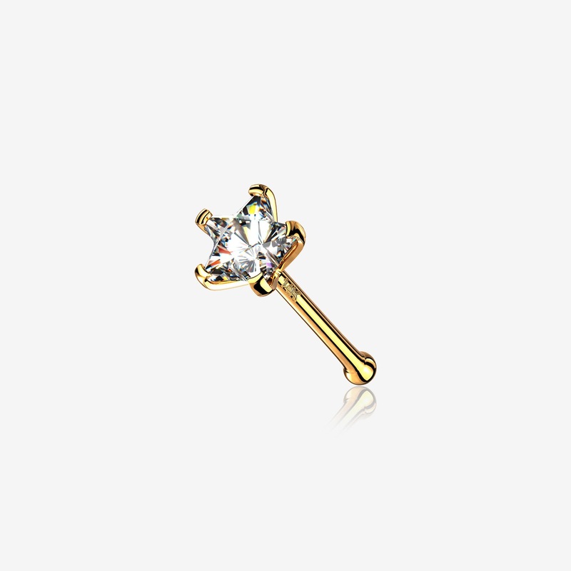 14 Karat Gold Prong Set Star Gem Nose Stud Ring