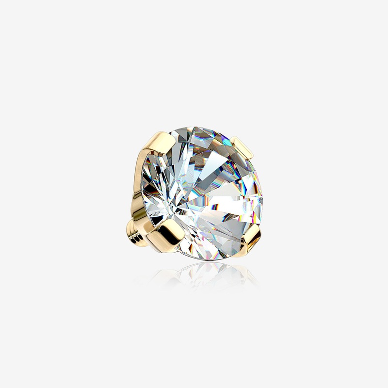 14 Karat Gold Round Prong Set Gem Dermal Anchor Top Part 14 GA (1.6mm), Gem: 3mm