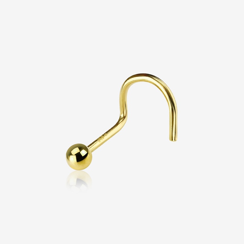 14 Karat Gold Solid Ball Top Nose Screw Ring 20 GA (0.8mm), 1/4″ (6mm), Ball: 2mm