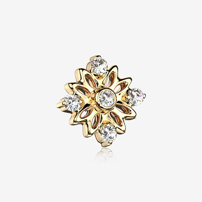 14 Karat Gold Sparkle Divine Flower Blossom Dermal Anchor Top Part