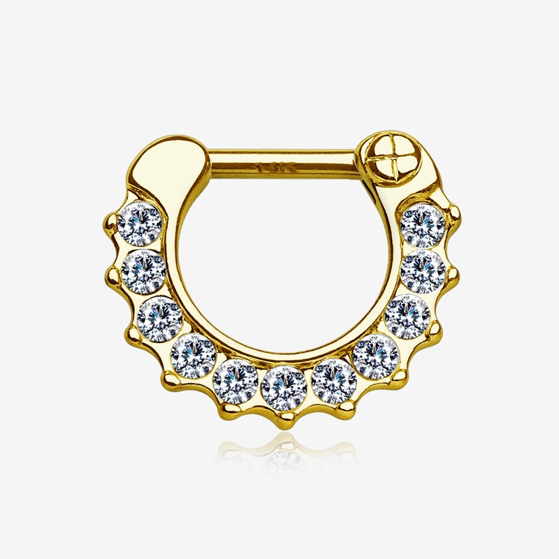 14 Karat Gold Sparkle Multi-Gem Clicker Hoop Ring