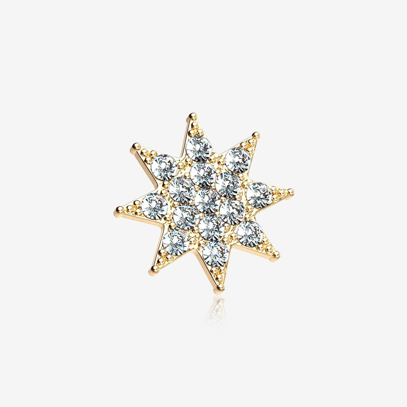 14 Karat Gold Sparkle Starburst Dermal Anchor Top Part