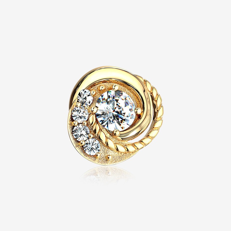14 Karat Gold Sparkle Tiered Swirl Dermal Anchor Top Part