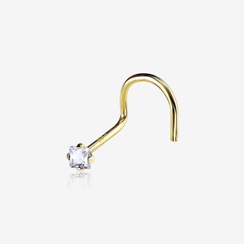 14 Karat Gold Square Prong Set Gem Sparkle Nose Screw Ring