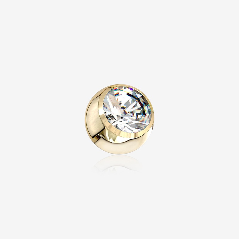 14 Karat Gold Threaded Solid Gem Ball Top Part 16 GA (1.2mm), Ball: 3mm