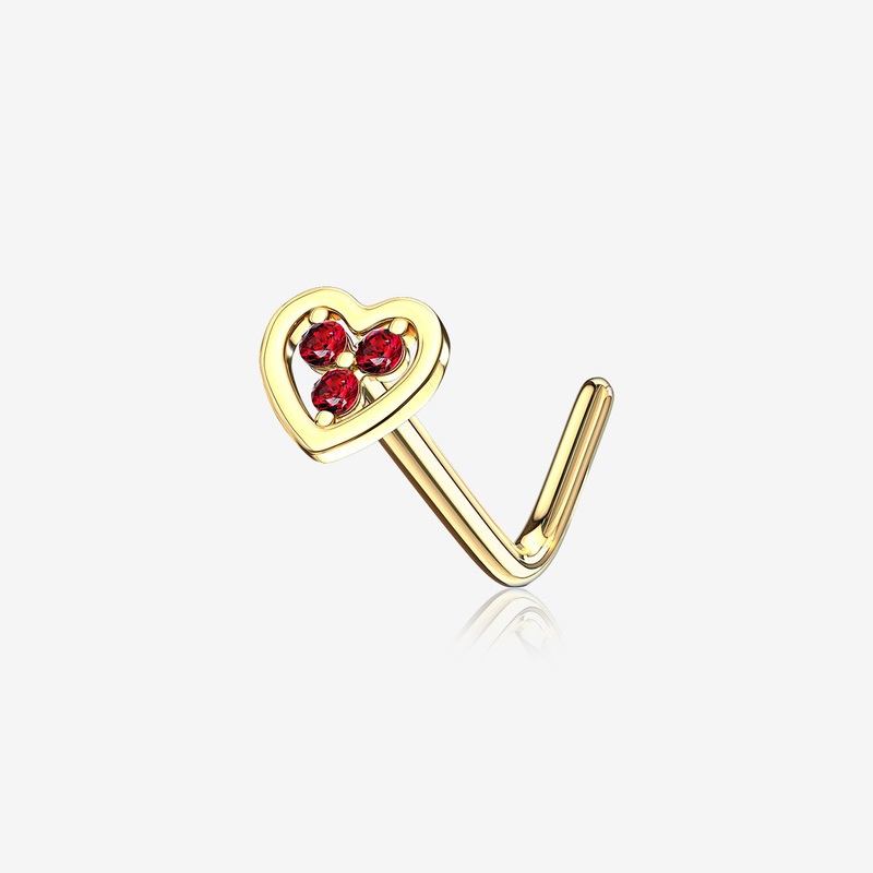 14 Karat Gold Trinity Sparkle Heart L-Shaped Nose Ring*