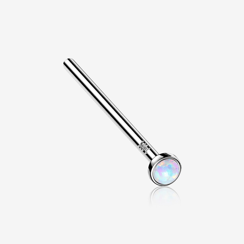 14 Karat White Gold Bezel Set Fire Opal Fishtail Nose Ring 18 GA (1mm), 3/4″ (19mm), Top: 2.5mm