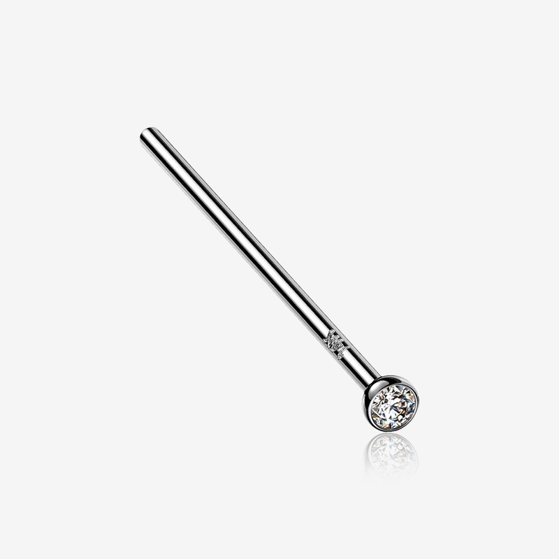 14 Karat White Gold Bezel Set Sparkle Fishtail Nose Ring 20 GA (0.8mm), 3/4″ (19mm), Top: 2mm