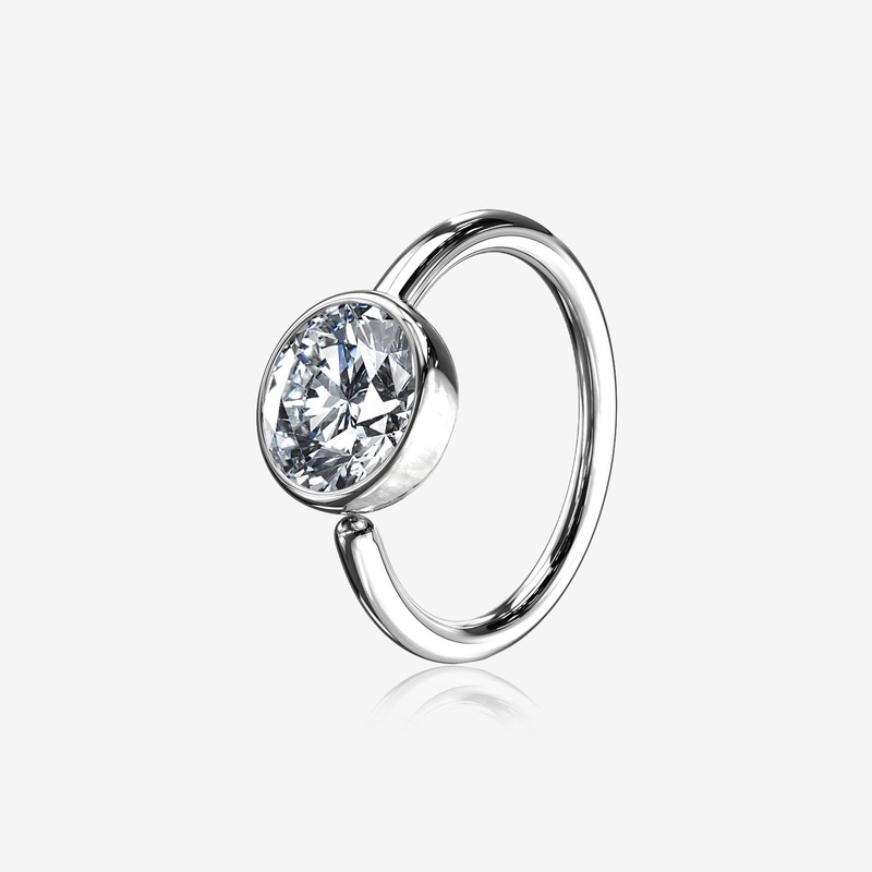 14 Karat White Gold Bezel Set Sparkle Gem Bendable Hoop Ring
