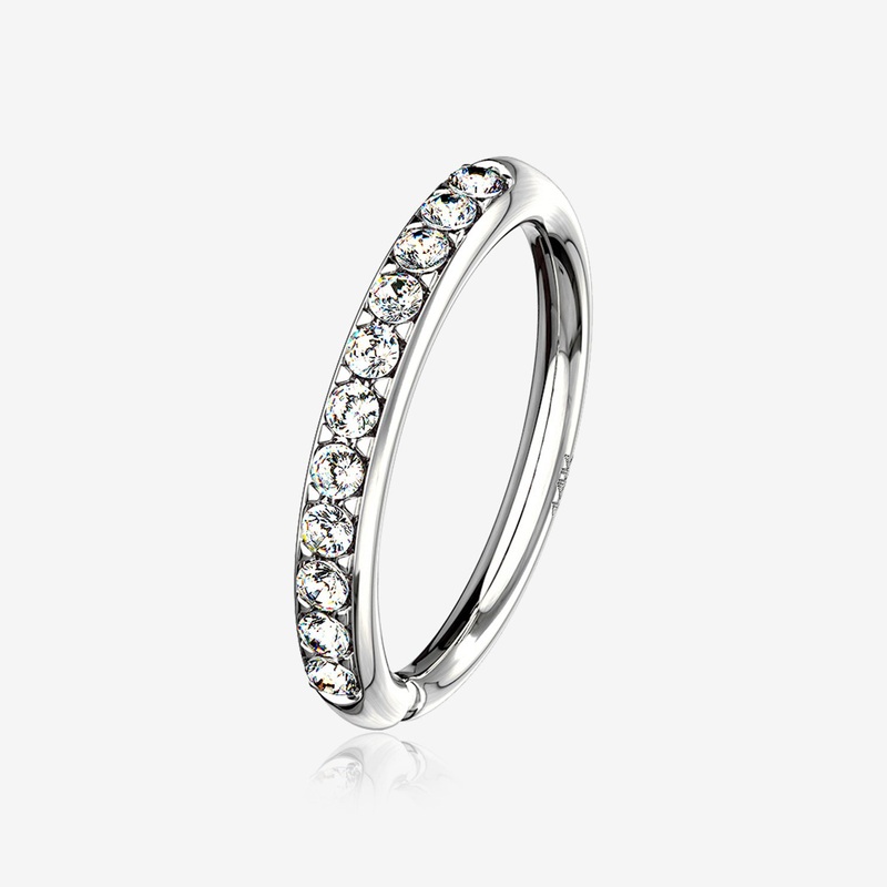 14 Karat White Gold Brilliant Sparkle Lined Multi-Gem Bendable Hoop Ring 20 GA (0.8mm), 1/4″ (6mm)