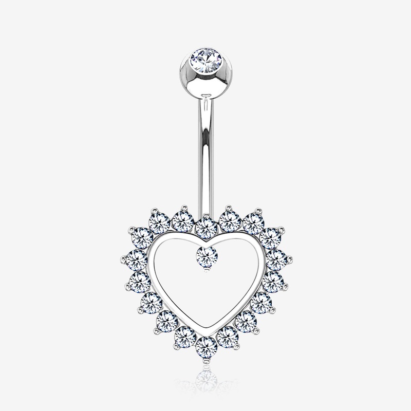14 Karat White Gold Brilliant Sparkle Multi-Gem Heart Belly Button Ring