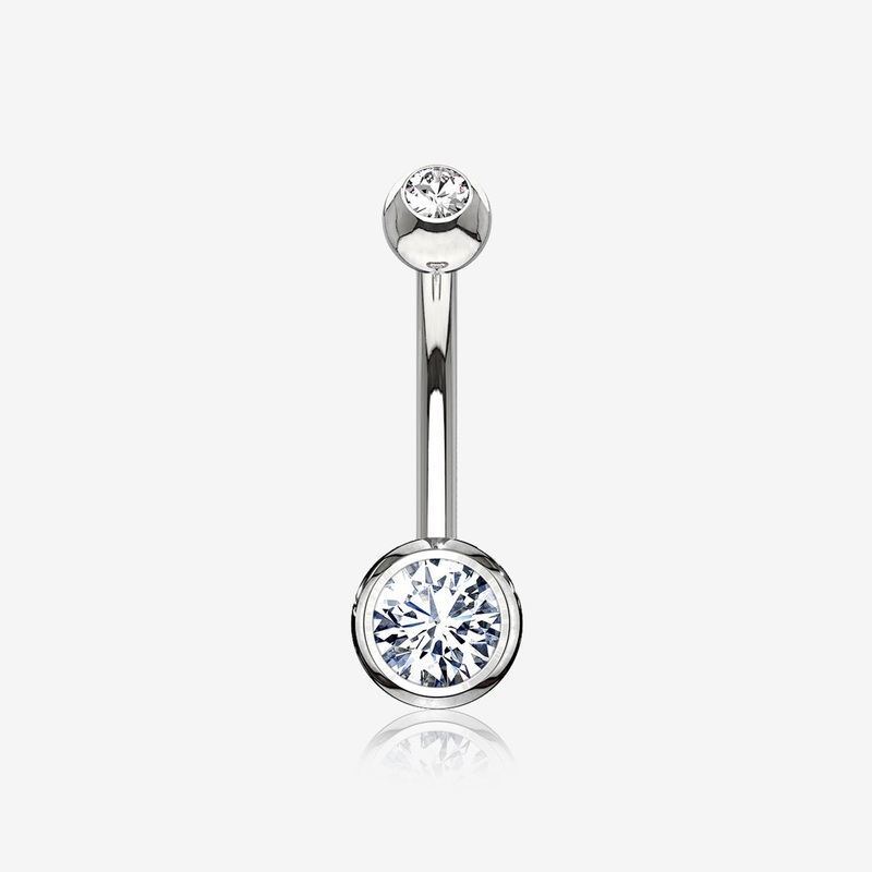 14 Karat White Gold Double Gem Ball Sparkle Basic Belly Button Ring 14 GA (1.6mm), 5/16″ (8mm), Ball: 4x6mm