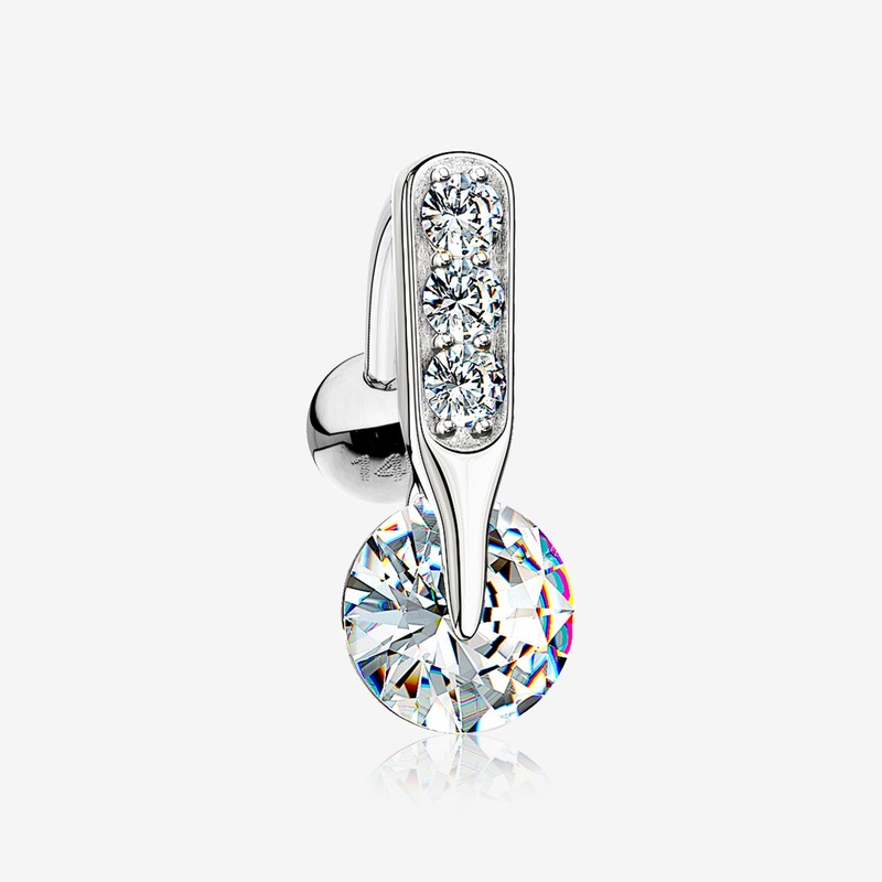 14 Karat White Gold Luscious Sparkle Bar Reverse Belly Button Ring