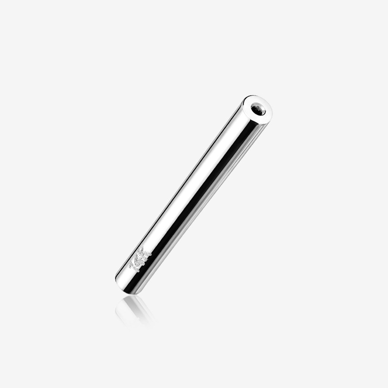 14 Karat White Gold OneFit Threadless Barbell Bar Part 18 GA (1mm), 3/8″ (10mm)
