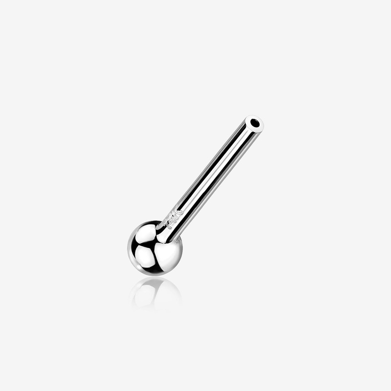 14 Karat White Gold OneFit Threadless Fixed Ball End Barbell Bar Part 18 GA (1mm), 1/4″ (6mm), Ball: 3mm