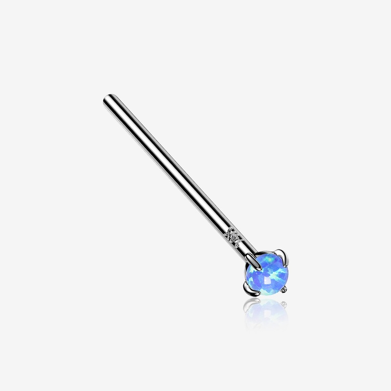 14 Karat White Gold Prong Set Fire Opal Fishtail Nose Ring 20 GA (0.8mm), 3/4″ (19mm), Top: 2mm