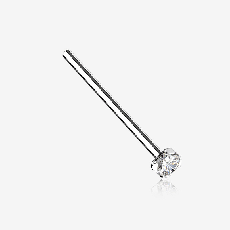 14 Karat White Gold Prong Set Sparkle 16mm Fishtail Nose Ring 20 GA (0.8mm), 5/8″ (16mm), Top: 2mm