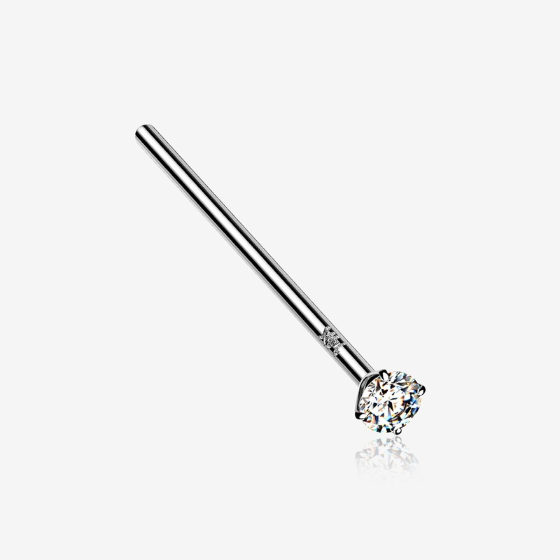 14 Karat White Gold Prong Set Sparkle Fishtail Nose Ring 20 GA (0.8mm), 3/4″ (19mm), Top: 2mm