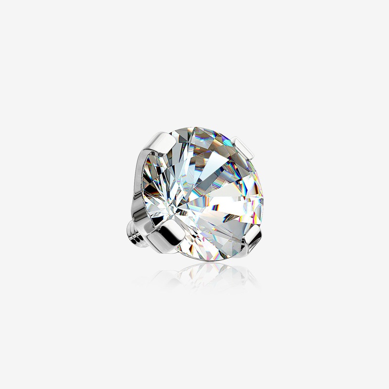 14 Karat White Gold Round Prong Set Gem Dermal Anchor Top Part 14 GA (1.6mm), Gem: 3mm