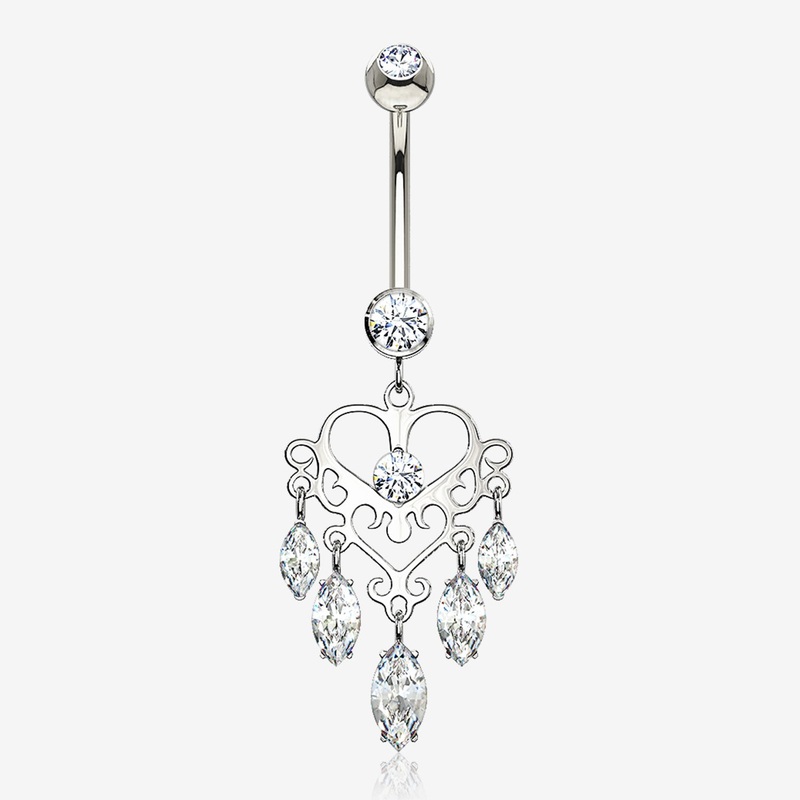 14 Karat White Gold Royal Chandelier Marquise Sparkle Belly Button Ring