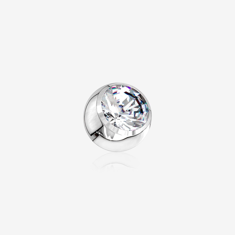 14 Karat White Gold Threaded Solid Gem Ball Top Part 16 GA (1.2mm), Ball: 3mm