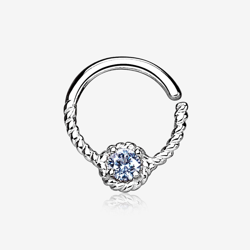 14 Karat White Gold Twisted Rope Sparkle Bendable Hoop Ring