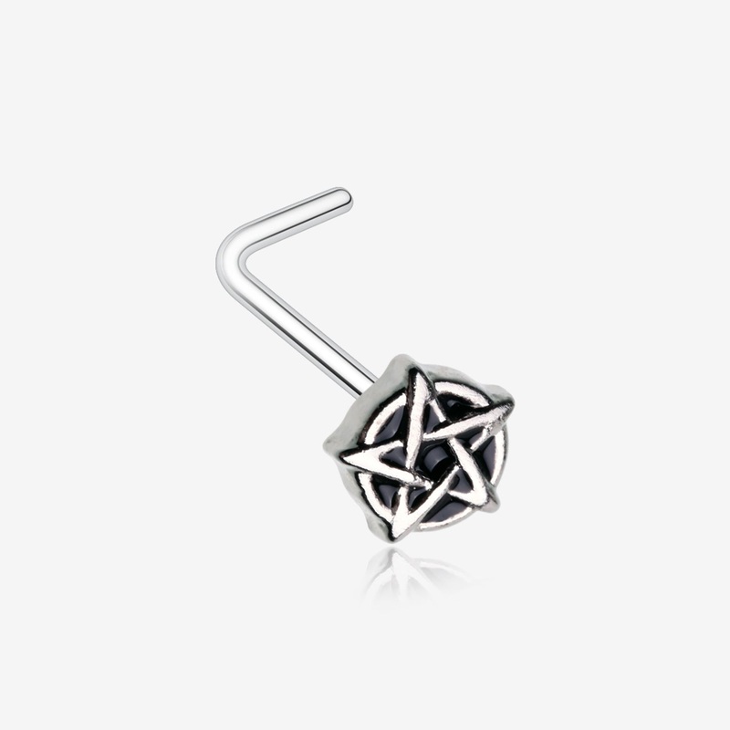 Black Pentagram Star Gothic L-Shaped Nose Ring
