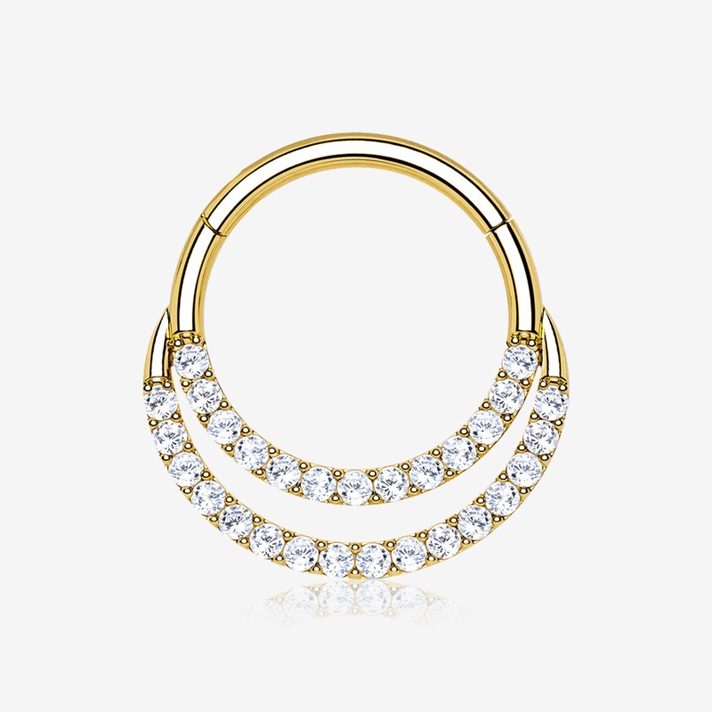 14 Karat Gold Brilliant Sparkle Double Loop Lined Gems Seamless Clicker Hoop Ring 16 GA (1.2mm), 1/4″ (6mm)