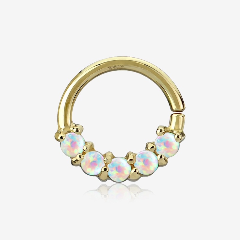 14 Karat Gold Fire Opal Prong Set Lined Bendable Hoop Ring*