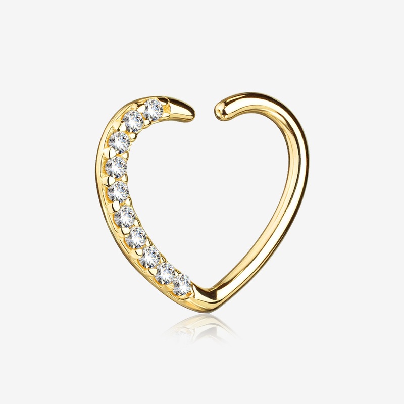 14 Karat Gold Journey Sparkles Heart Bendable Hoop Ring for Right Ear