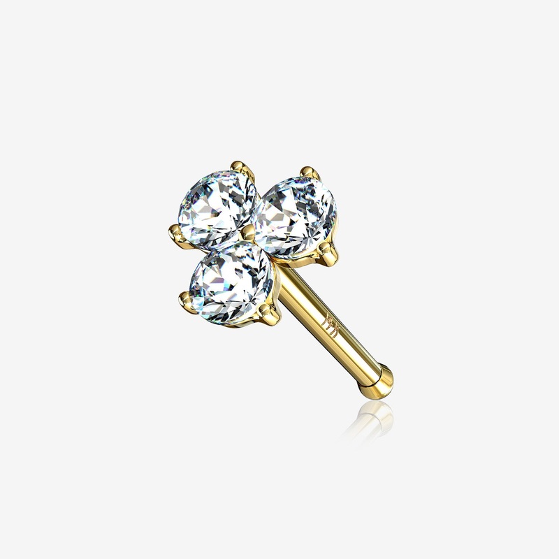 14 Karat Gold Trinity Sparkles Prong Set Nose Stud Ring
