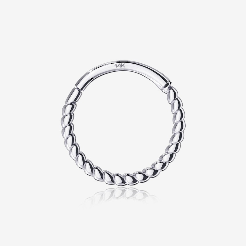14 Karat White Gold Classic Rope Clicker Hoop Ring 16 GA (1.2mm), 1/4″ (6mm)