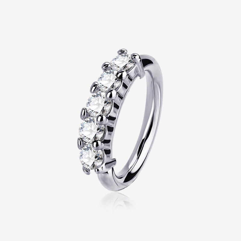14 Karat White Gold Multi-Gem Crown Prong Set Bendable Hoop Ring 20 GA (0.8mm), 5/16″ (8mm)