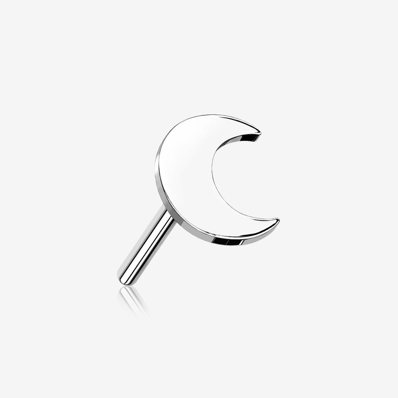 14 Karat White Gold OneFit Threadless Flat Crescent Moon Top Part 3mm