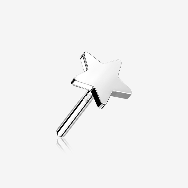 14 Karat White Gold OneFit Threadless Flat Star Top Part 3mm