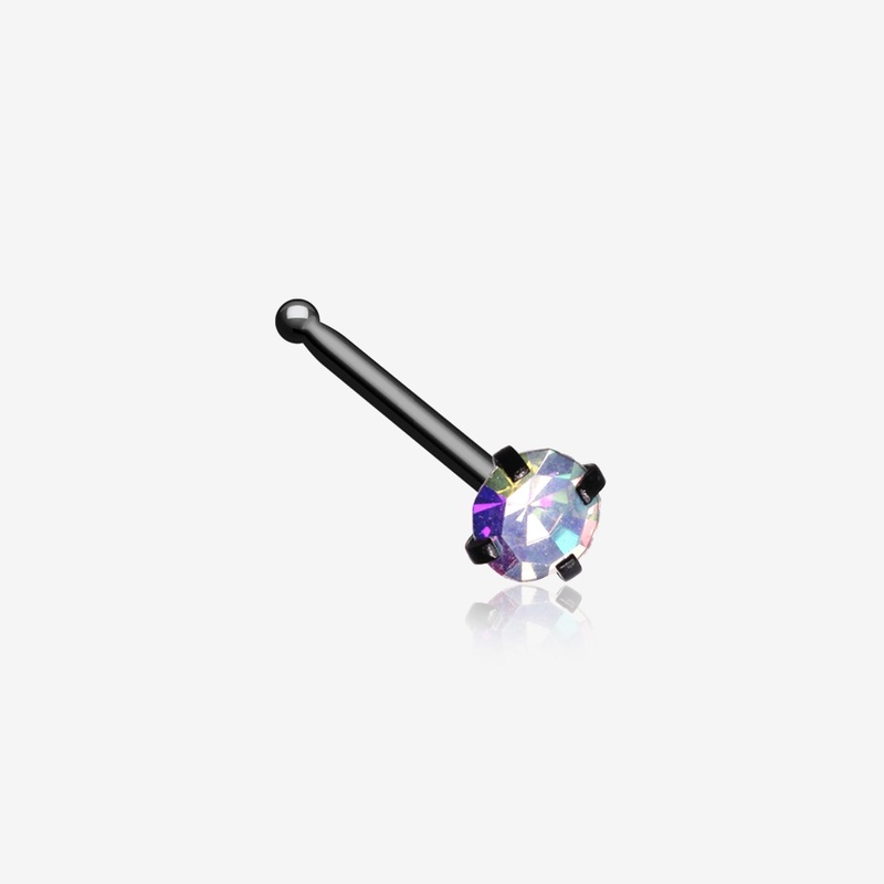 Blackline Iridescent Sparkle Gem Prong Set Nose Stud Ring 20 GA (0.8mm), 9/32″ (7mm), Gem: 2mm