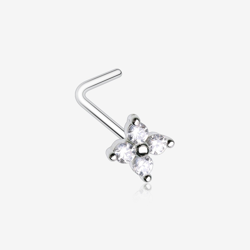 Blooming Sparkle Flower Multi-Gem L-Shaped Nose Ring