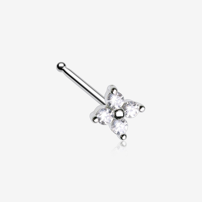 Blooming Sparkle Flower Multi-Gem Nose Stud Ring