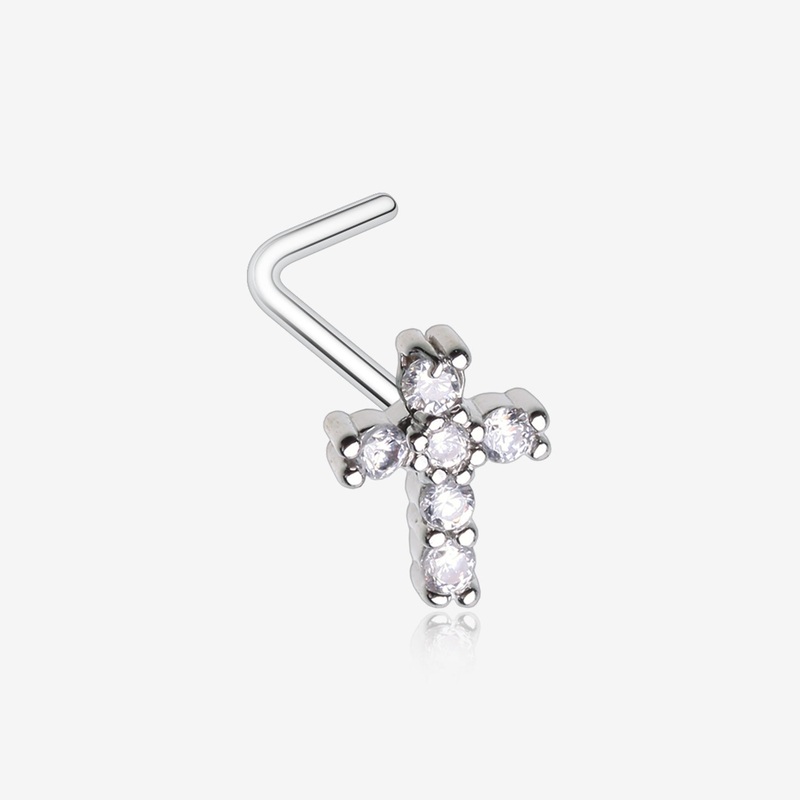 Brilliant Sparkle Cross Multi-Gem L-Shaped Nose Ring